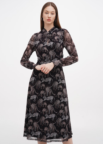 Черное кэжуал платье клеш Mohito с рисунком