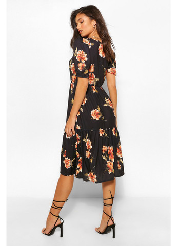 Чорна кежуал сукня Boohoo з квітковим принтом