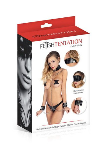 Ошейник с наручниками и цепочкой Neck and Wrist Chain Straps с маской на глаза Fetish Tentation (255340308)