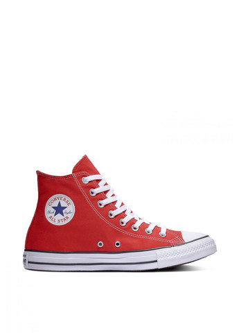 Женские красные всесезон кеды Converse на шнурках с белой подошвой - фото