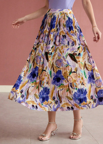 Лиловая кэжуал цветочной расцветки юбка SHEIN плиссе