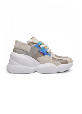 Кроссовки женские кожанные 7485 No Brand бежевые демисезоны (218721084)