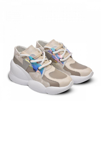 Кроссовки женские кожанные 7485 No Brand бежевые демисезоны (218721084)