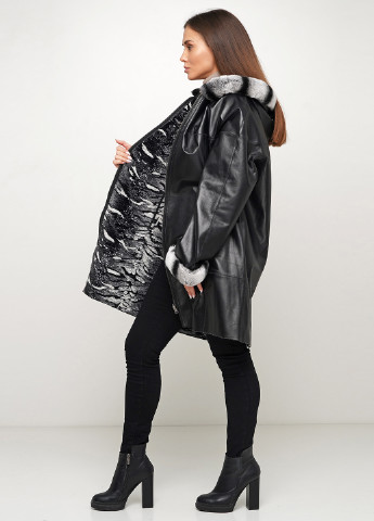 Чорна демісезонна куртка 2-стороння шкіряна (хутро кролика) Leather Factory
