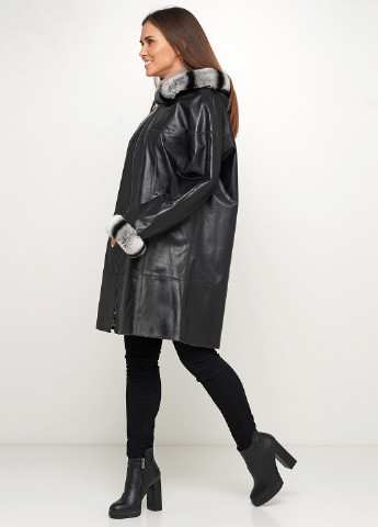 Чорна демісезонна куртка 2-стороння шкіряна (хутро кролика) Leather Factory