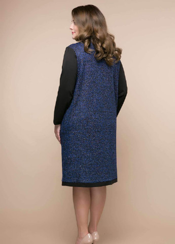 Темно-синее кэжуал элегантное платье с букле вива темно-синее Tatiana однотонное