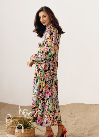 Комбинированное повседневный платье миди в яркий цветочный принт Gepur с цветочным принтом