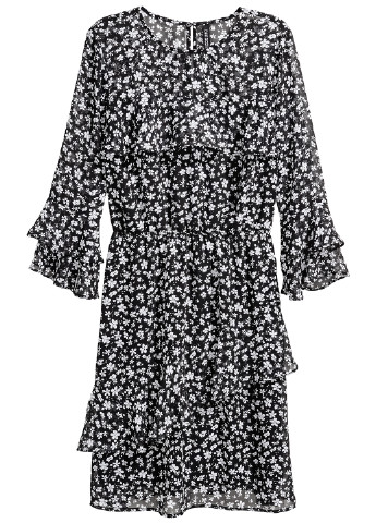 Черно-белое кэжуал платье на подкладе H&M однотонное