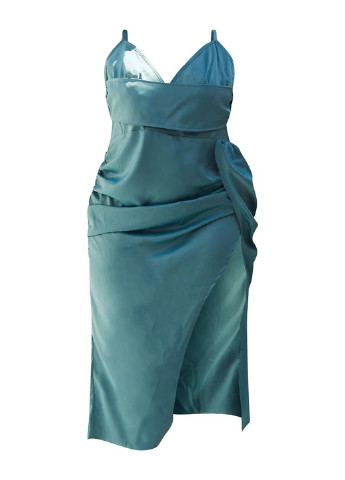 Бирюзовое коктейльное платье PrettyLittleThing однотонное