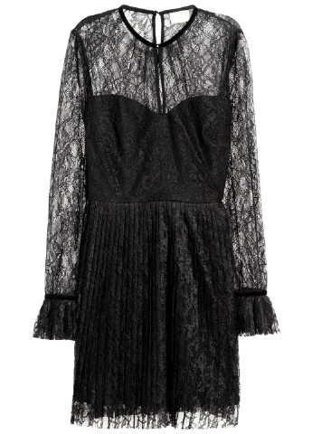 Черное коктейльное платье клеш, плиссированное H&M однотонное