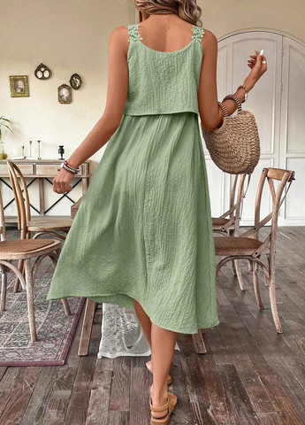 Светло-зеленое кэжуал платье клеш SHEIN однотонное