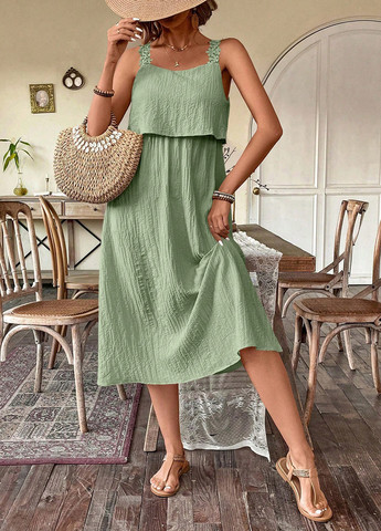 Светло-зеленое кэжуал платье клеш SHEIN однотонное