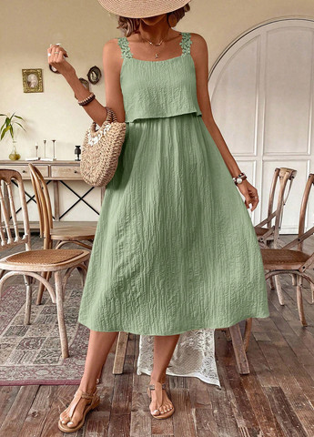 Светло-зеленое кэжуал платье клеш SHEIN однотонное