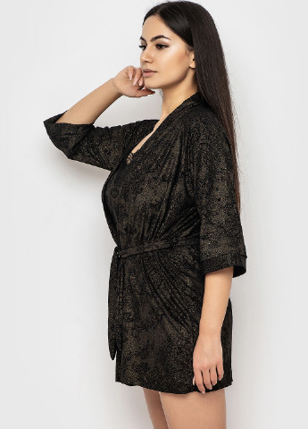 Чорний демісезонний комплект (топ, шорти, халат) Ghazel