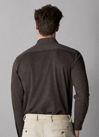 Коричневая кэжуал рубашка однотонная Massimo Dutti с длинным рукавом