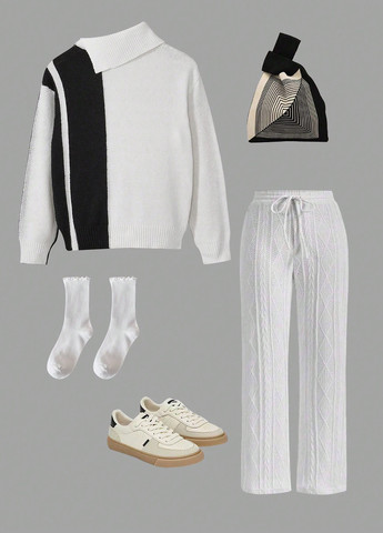 Черно-белый демисезонный свитер SHEIN