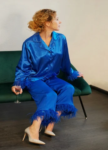 Синяя всесезон пижама с перьями Slowear
