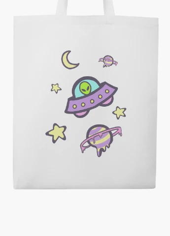 Эко сумка шоппер белая Инопланетяни в космосе (Aliens in space) (9227-2854-WT2) Еко сумка шоппер біла 41*35 см MobiPrint (221682954)