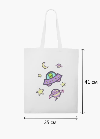 Эко сумка шоппер белая Инопланетяни в космосе (Aliens in space) (9227-2854-WT2) Еко сумка шоппер біла 41*35 см MobiPrint (221682954)