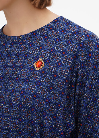 Темно-синее кэжуал платье Sassofono с орнаментом