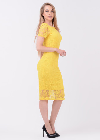 Желтое коктейльное платье футляр Santali однотонное