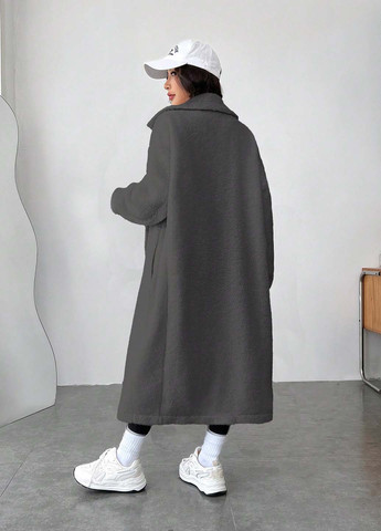 Серое демисезонное Пальто двубортное SHEIN