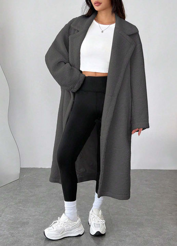 Серое демисезонное Пальто двубортное SHEIN