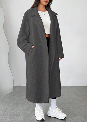 Серое демисезонное Пальто двубортное SHEIN