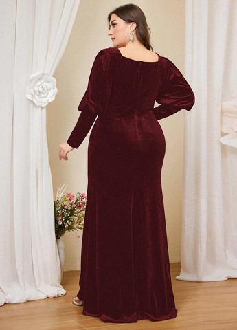 Бордовое праздничный, вечернее платье годе SHEIN однотонное