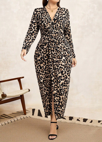 Комбинированное кэжуал платье силуэтная SHEIN леопардовый