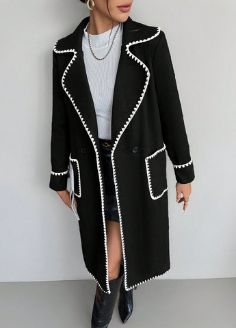 Черное демисезонное Пальто двубортное SHEIN