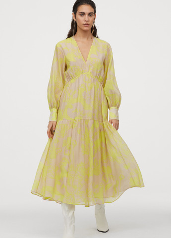 Світло-жовтий кежуал сукня кльош H&M з малюнком