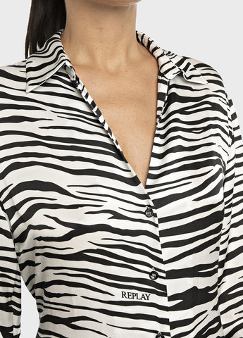 Чорно-білий кежуал сукня сукня-сорочка Replay зебра