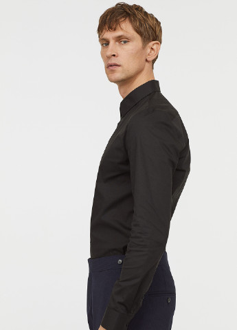Сорочка H&M з довгим рукавом однотонна чорна кежуал