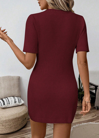 Бордова кежуал сукня силуетна, сукня светр SHEIN однотонна