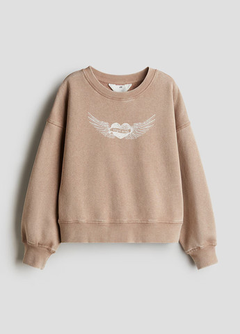 H&M свитшот сердечки темно-бежевый кэжуал хлопок, трикотаж с начесом