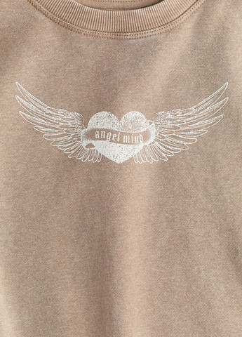 H&M свитшот сердечки темно-бежевый кэжуал хлопок, трикотаж с начесом