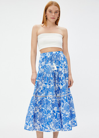 Синяя кэжуал цветочной расцветки юбка KOTON клешированная