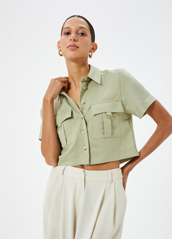 Оливковая кэжуал рубашка однотонная KOTON