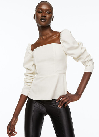 Молочная демисезонная блуза с баской H&M