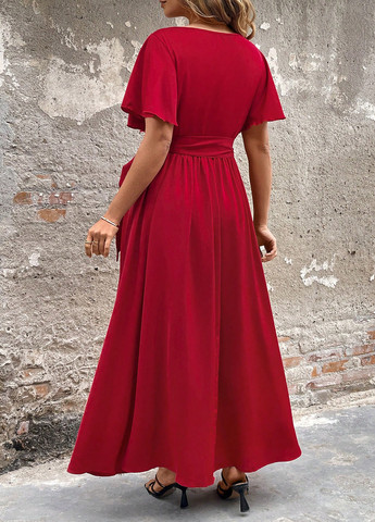 Вишневое праздничный, кэжуал платье SHEIN однотонное