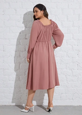 Светло-розовое кэжуал платье а-силуэт SHEIN однотонное