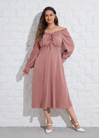 Светло-розовое кэжуал платье а-силуэт SHEIN однотонное