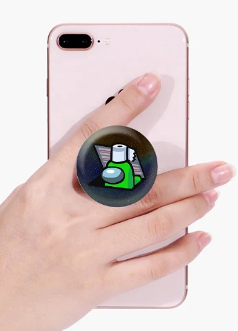Попсокет (Popsockets) держатель для смартфона Амонг Ас Зеленый (Among Us Green) (8754-2592) Черный MobiPrint (216836552)