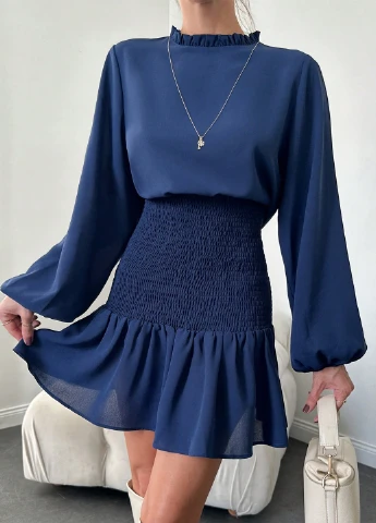 Синее кэжуал платье клеш SHEIN однотонное