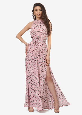 Розовое кэжуал платье клеш, с открытыми плечами Lila Kass в горошек