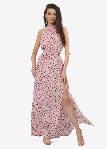 Рожева кежуал сукня, сукня кльош, з відкритими плечима Lila Kass в горошок
