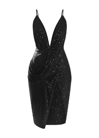 Черное вечернее платье с открытой спиной PrettyLittleThing однотонное
