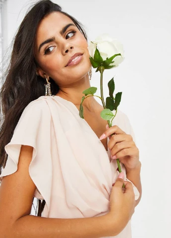 Светло-розовое вечернее, праздничный платье а-силуэт Asos однотонное