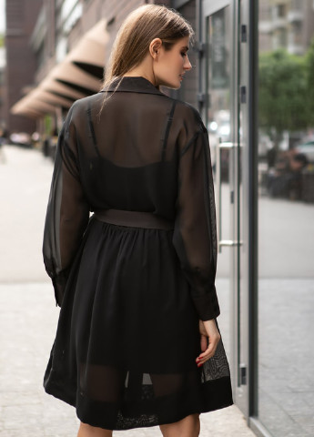 Черное кэжуал изящное платье черного цвета рубашка SL.IRA однотонное